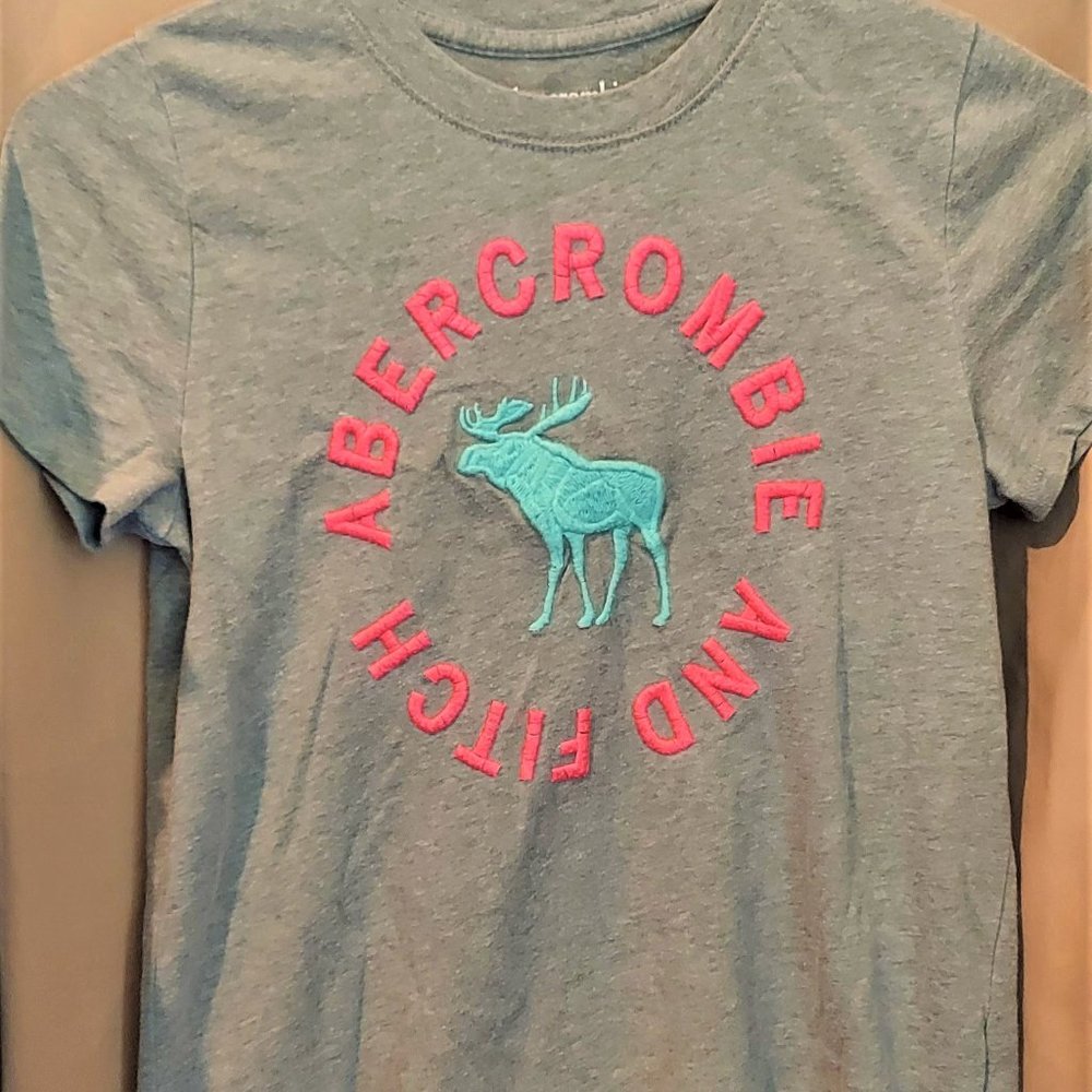 Abercrombie Kids T Shirt, Gray With Blue Moose, Girls Size 9/10